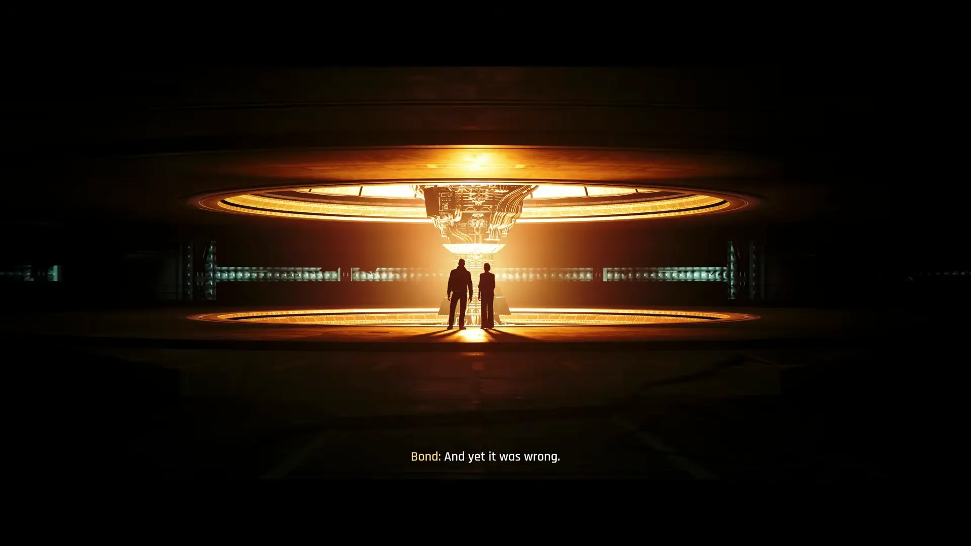 The sleek, modern, and intimidating interior of the HYPERION core facility, showcasing IO Interactive's flair for architectural design.