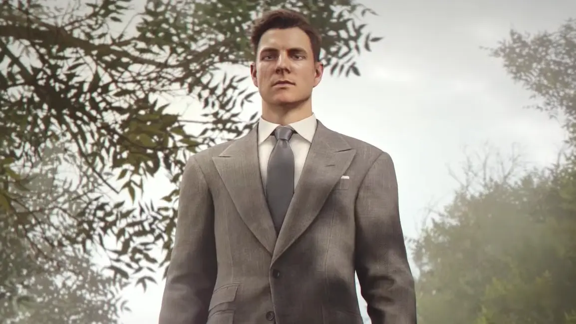 A cinematic shot from the finale: Bond finally donning a sharp suit, looking mature, confident, and ready for his future.