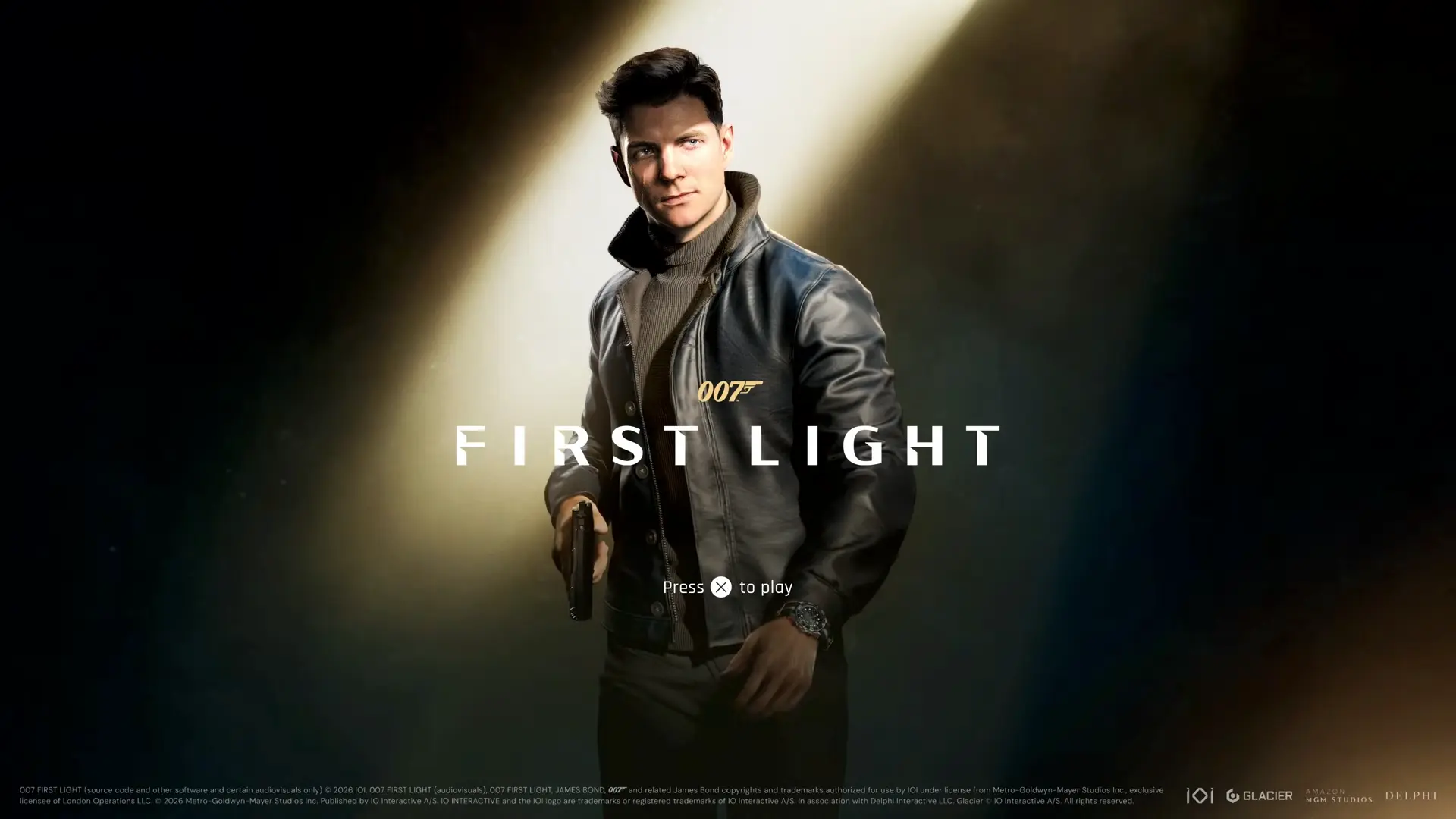 The sleek, stylized main menu of 007 First Light, featuring the iconic gun barrel motif reimagined for a new generation.
