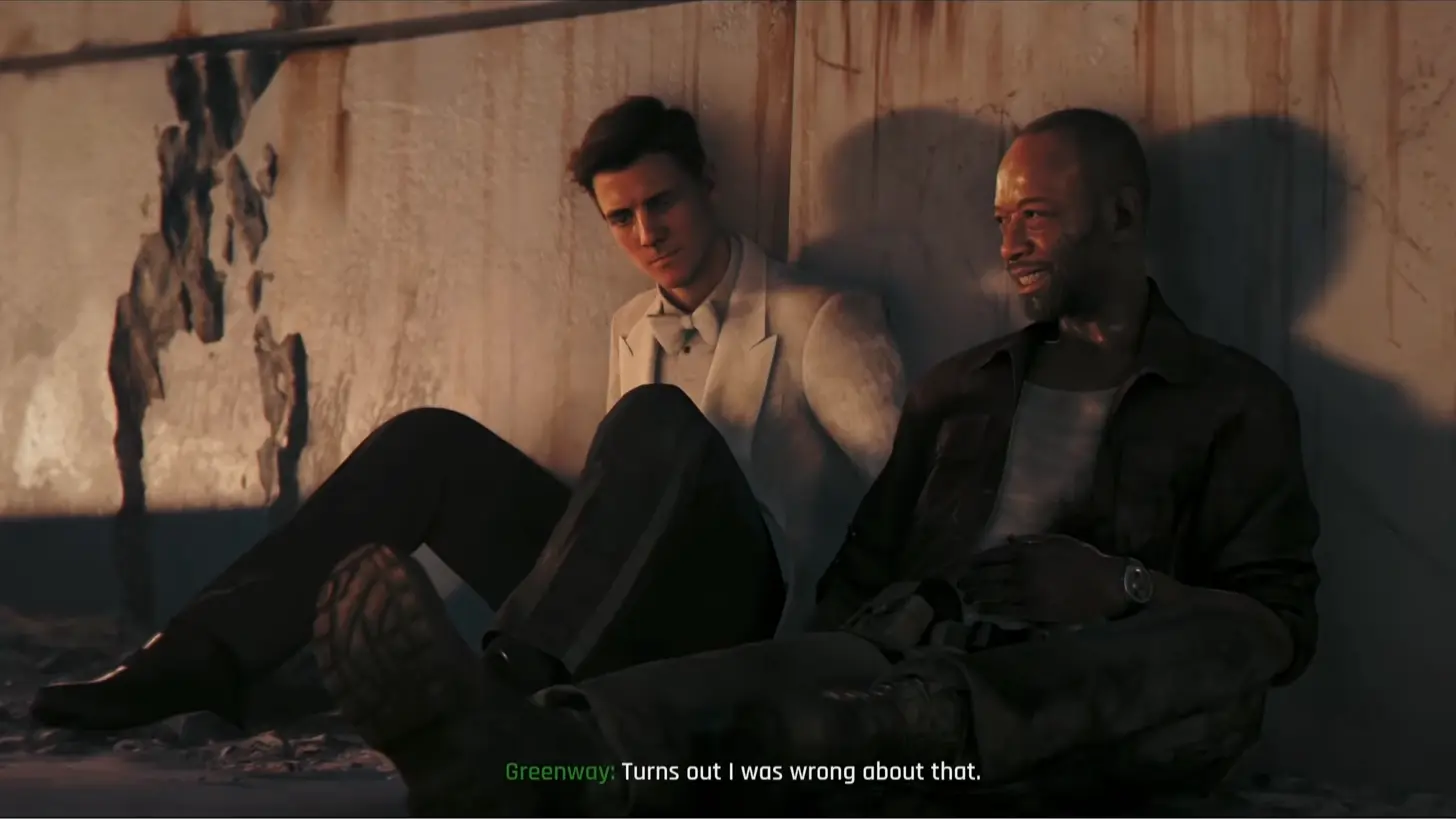 An emotional, quiet moment between Bond and Greenway, highlighting their generational clash and growing mutual respect.
