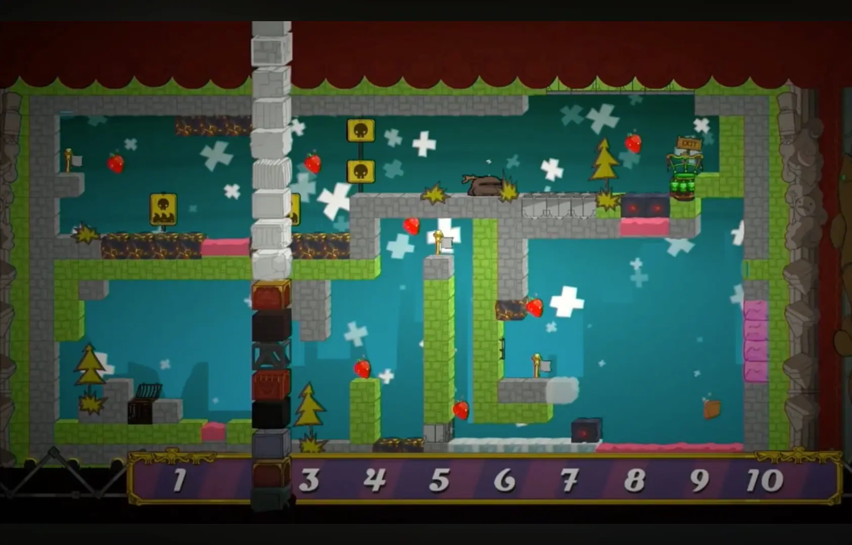 A screenshot of the drag-and-drop level editor, showing a complex maze of blocks being built by a player.