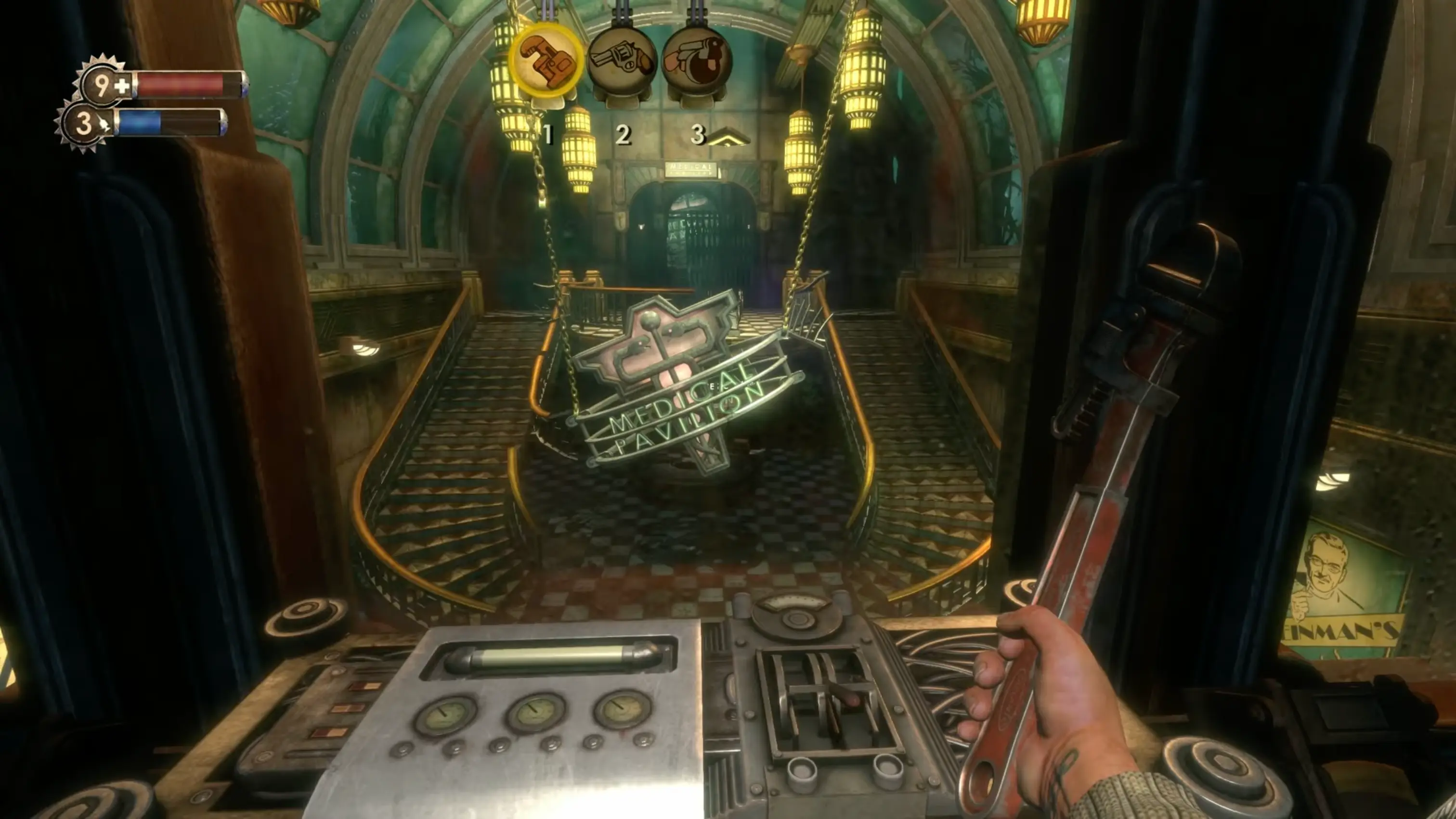 The blood-stained, disturbing operating rooms of the Medical Pavilion, overseen by the deranged Dr. Steinman.