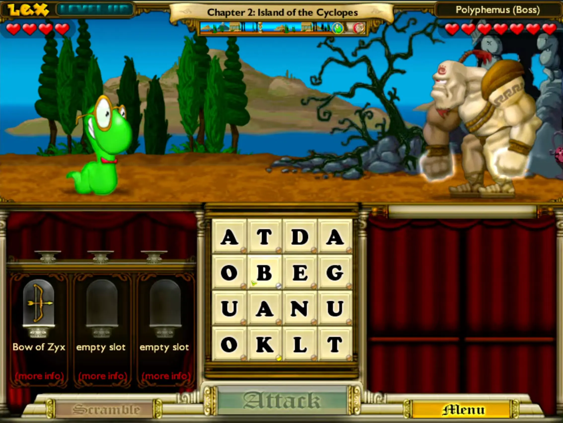 Lex the Bookworm, confidently facing off against a massive mythological beast.