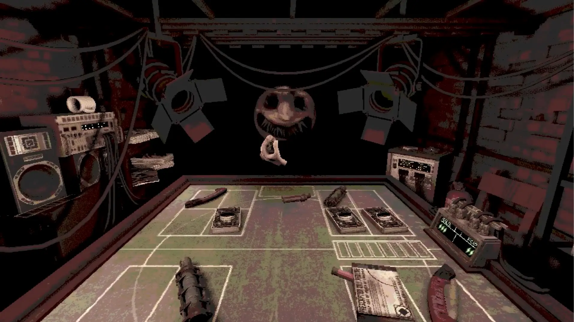 The Dealer sitting across the table, with shotgun.