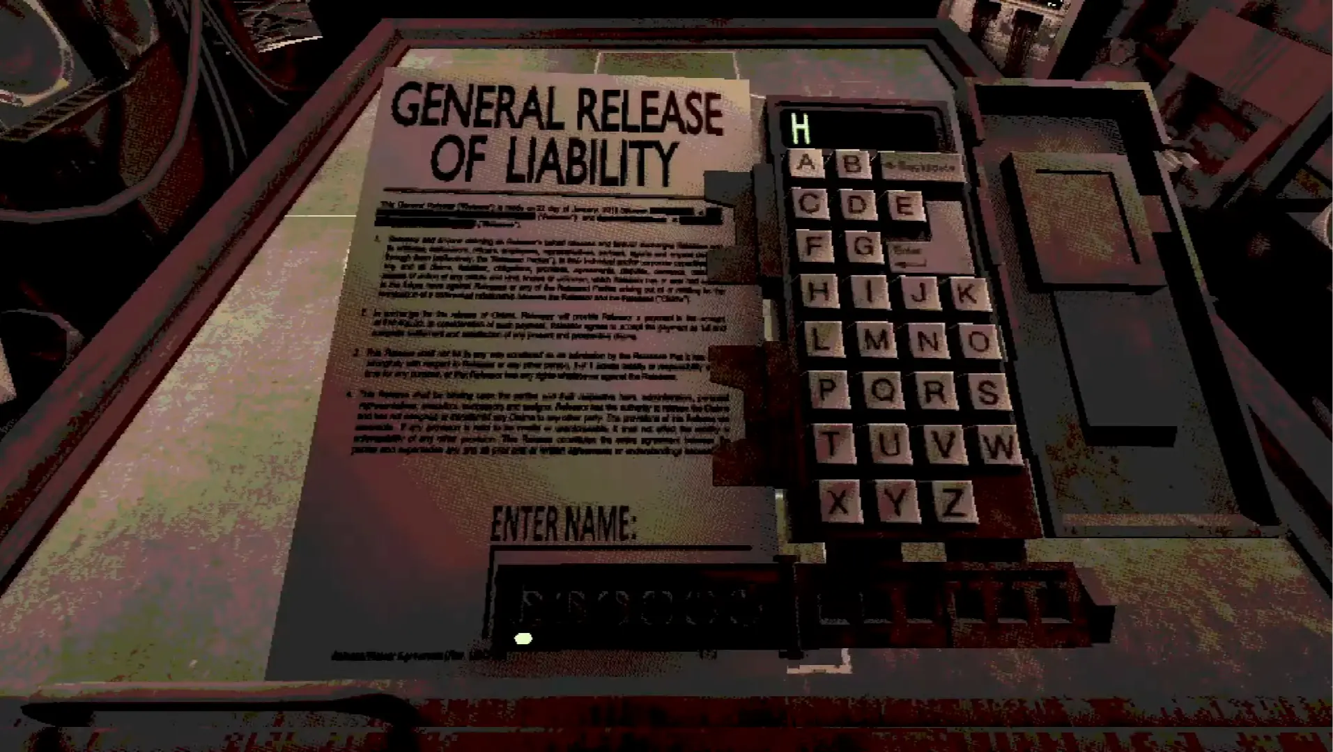The protagonist signed the deadly waiver at the start of the game.