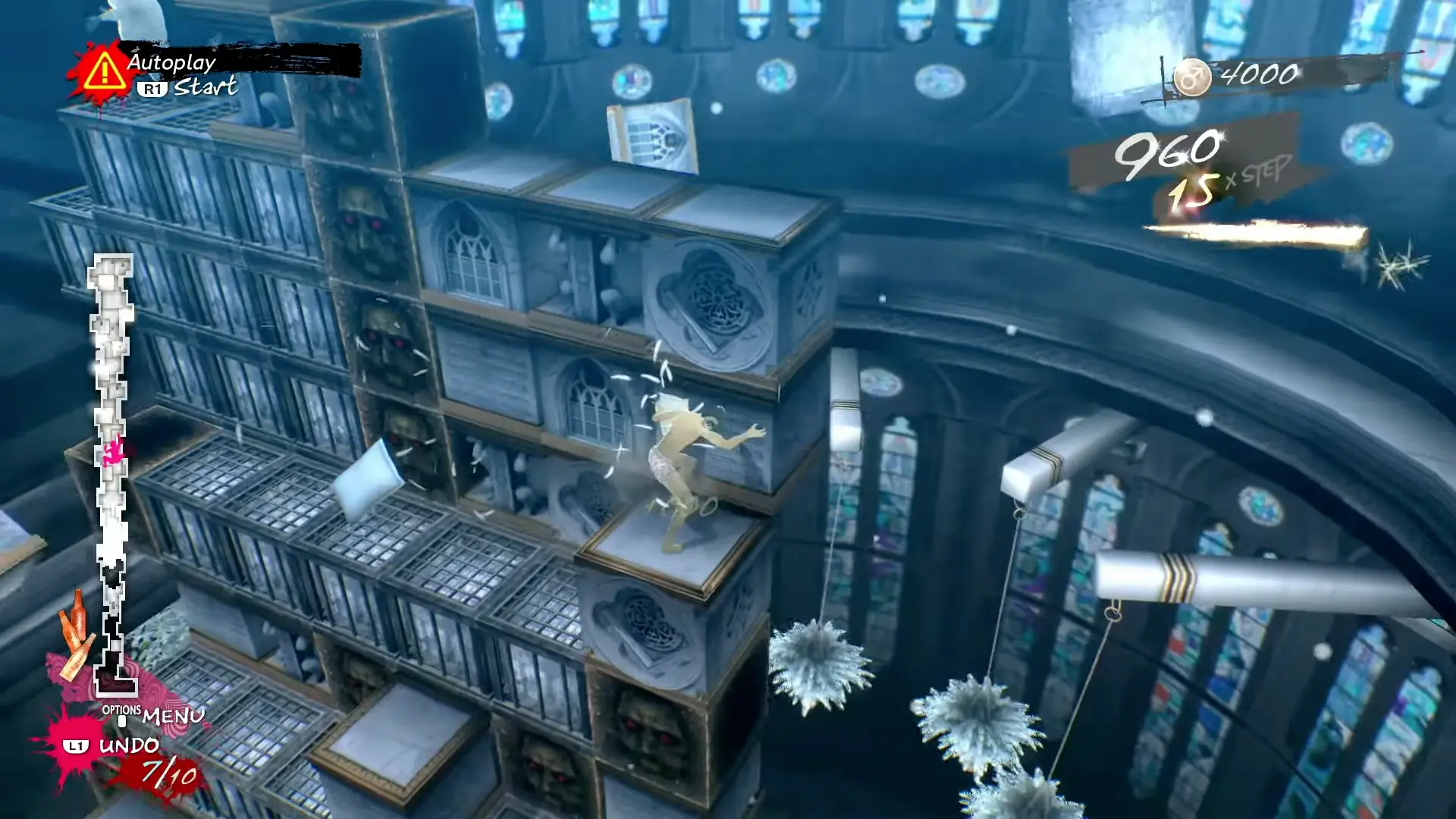 A look at the Remix Mode blocks, showing large L-shaped stone segments that change the vertical climbing strategy.