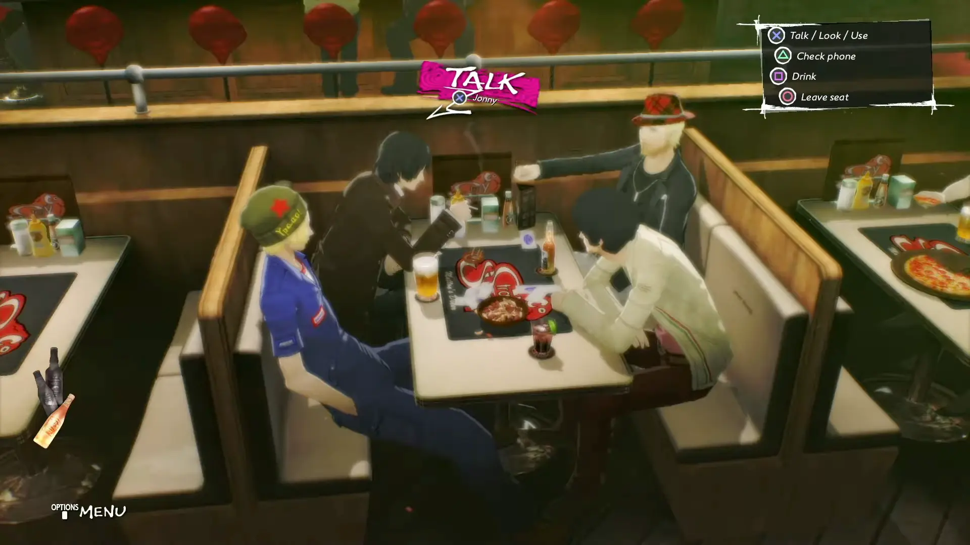 Vincent sitting at the bar in the Stray Sheep, surrounded by his friends and a glass of rum and coke, the warm glow of the bar contrasting with his anxious expression.