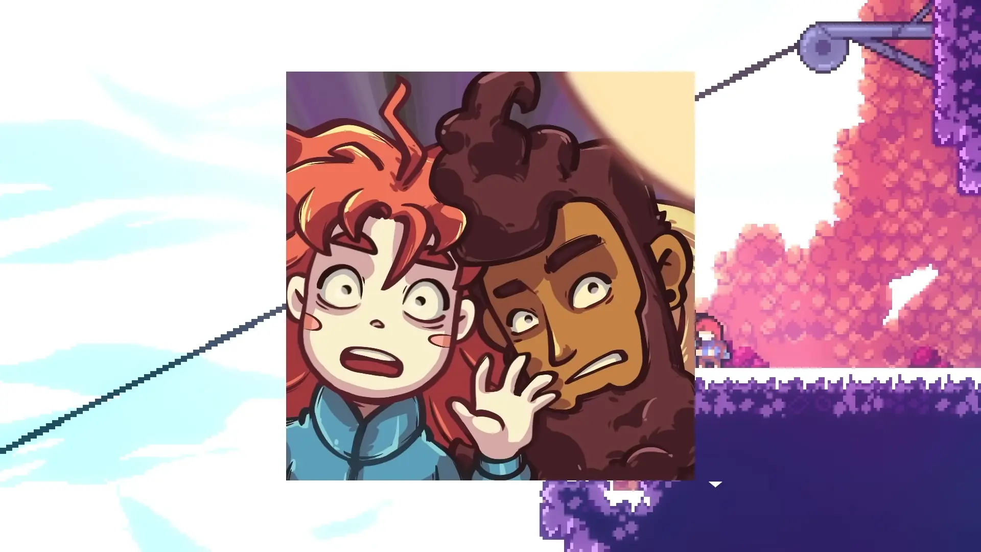 Theo and Madeline taking a selfie together inside a terrifyingly stalled gondola high above the snow.