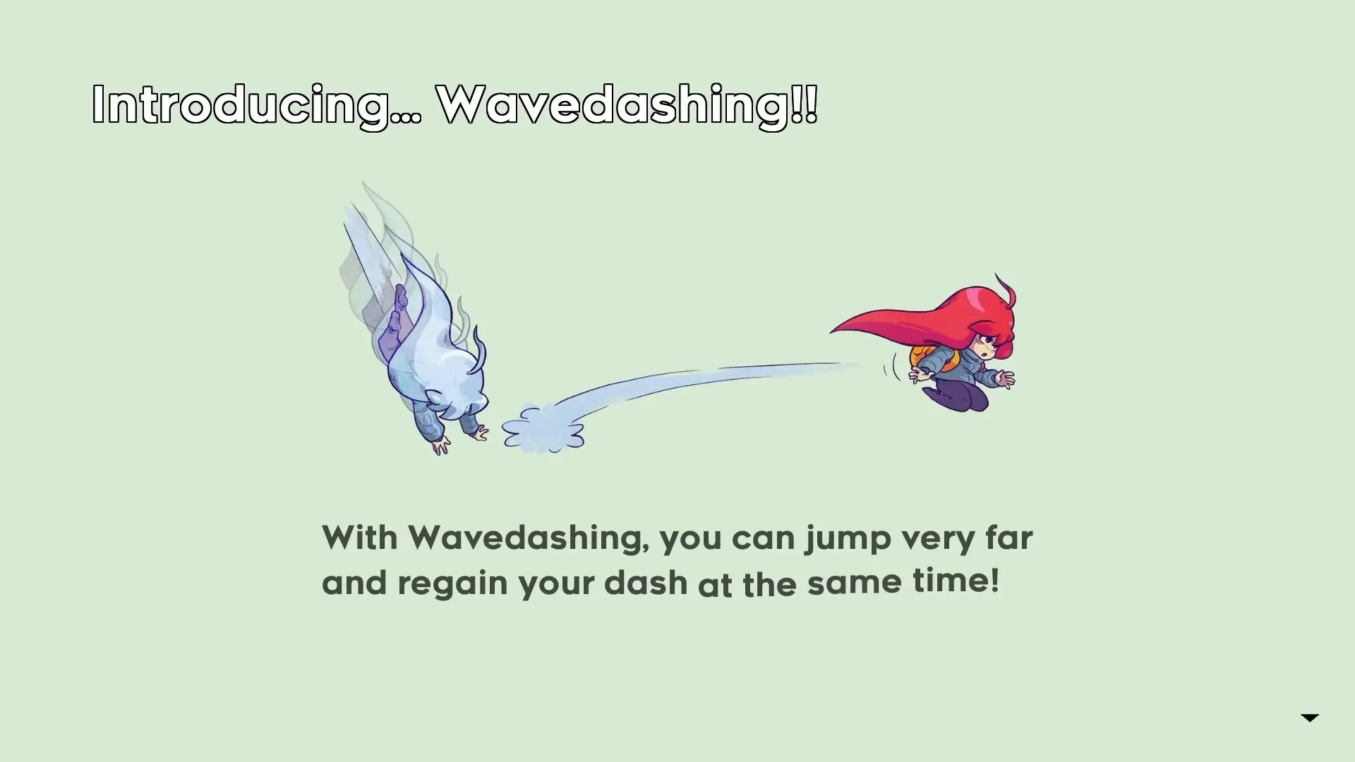 A PowerPoint-style presentation inside the game's Chapter 9, teaching the player the specific inputs for a Wavedash - Part 1.