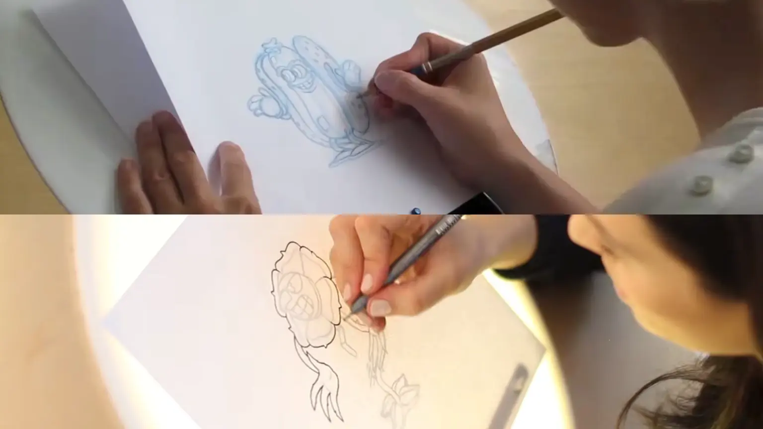 A behind-the-scenes look at the raw, pencil-sketched animation frames for a boss transformation.