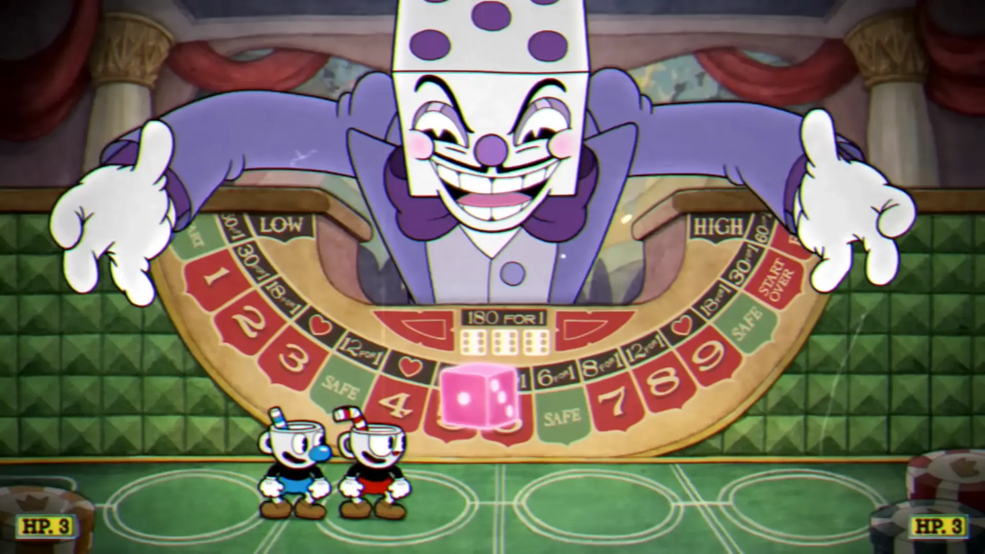 King Dice, the Devil's sleazy right-hand man, dealing cards with a malicious, square-jawed smirk.