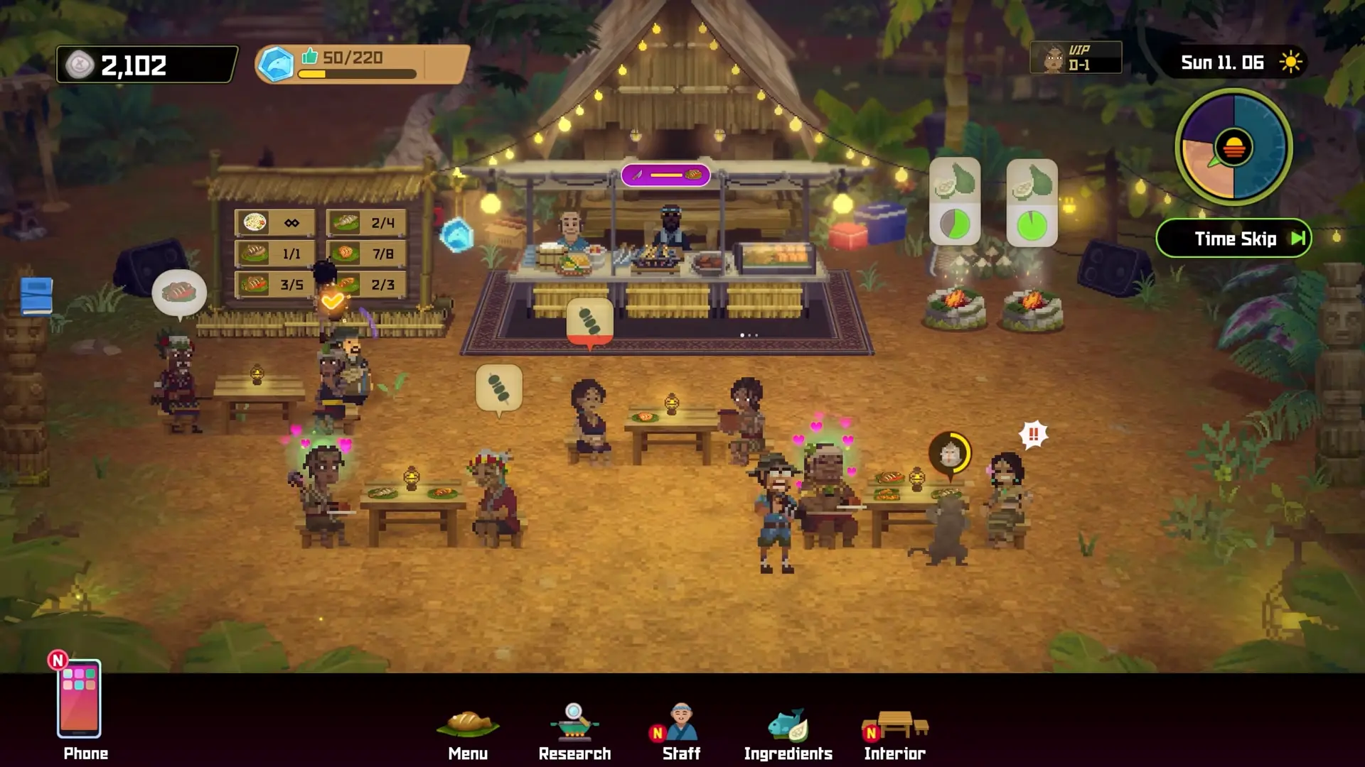 A screenshot of the new Bancho Grill restaurant, showing the new multi-level, isometric serving area in the village of Utara.
