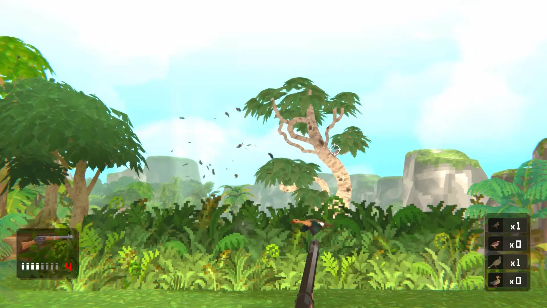 A vibrant minigame screenshot from the trailer that appears to be a playful tribute to Duck Hunt.