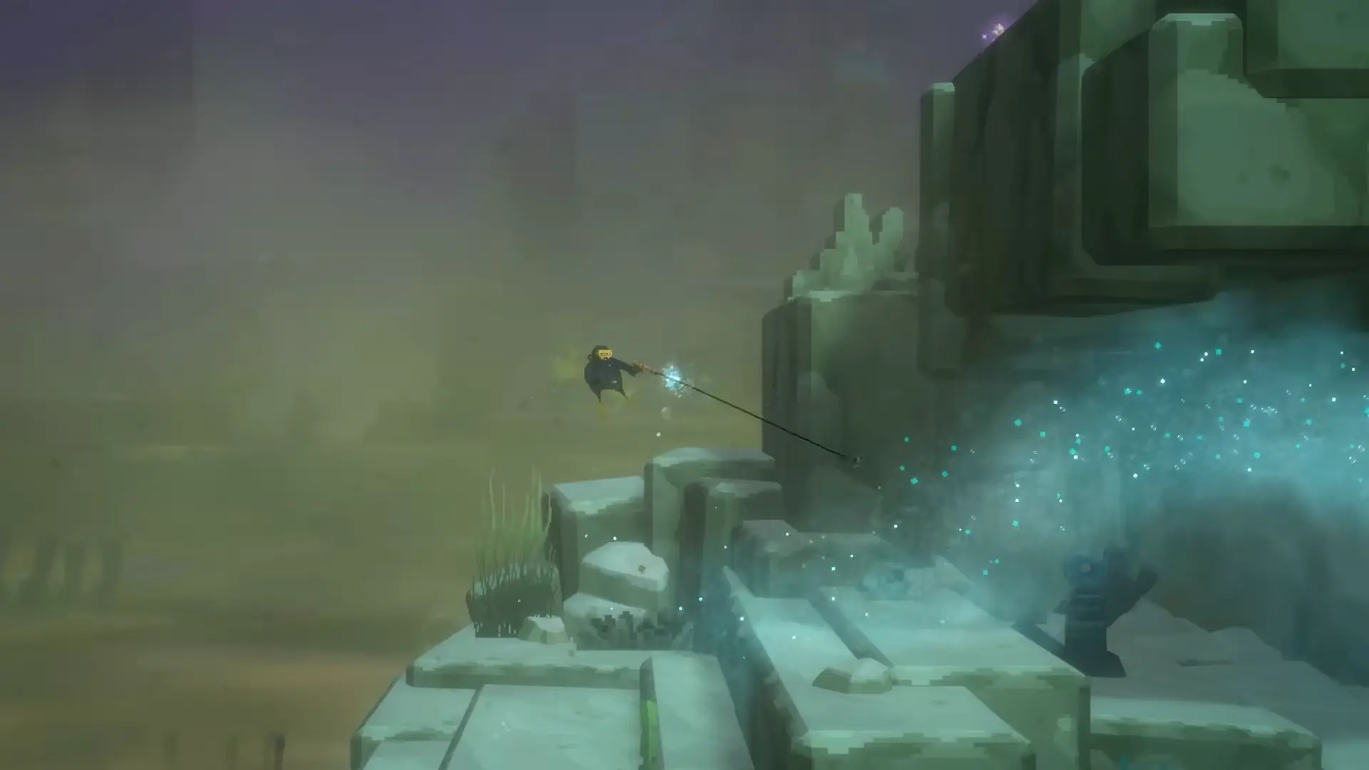 A close-up from the trailer at 0:43 showing Dave's fins kicking up a lingering cloud of brown silt from the riverbed.