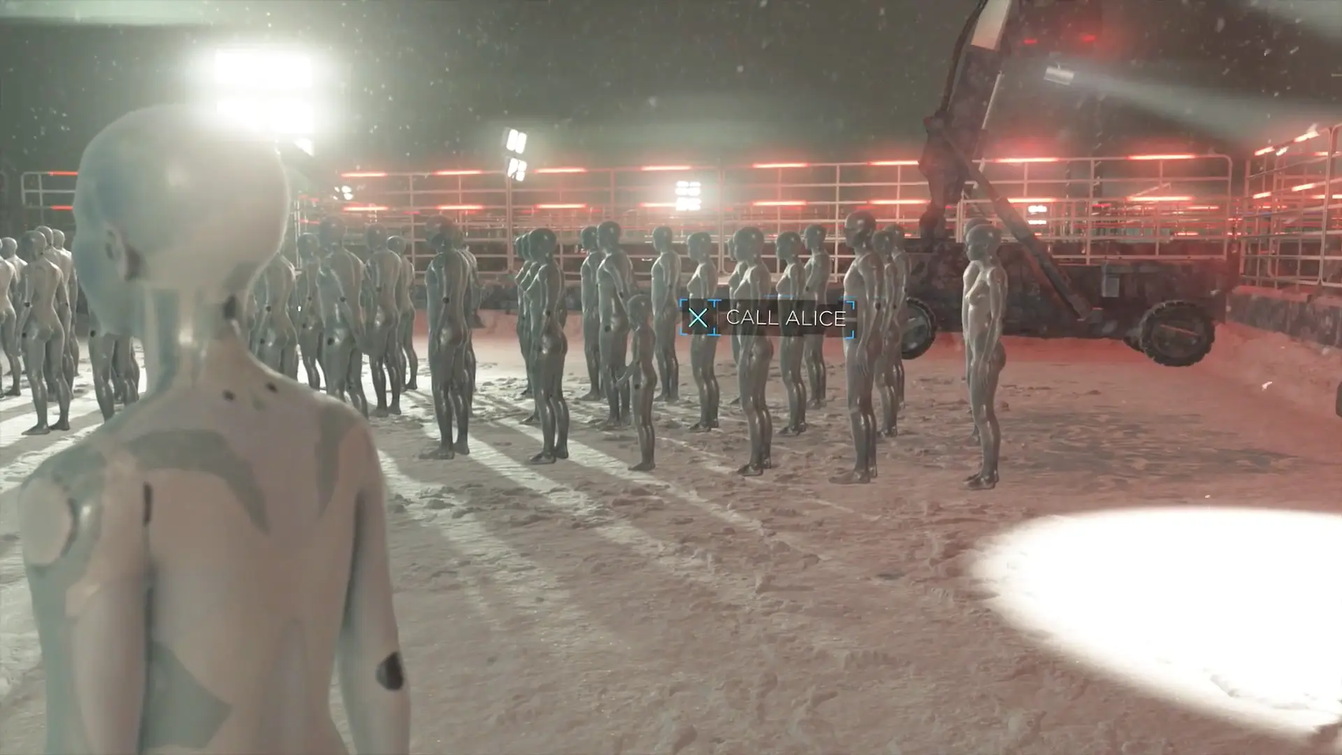 A haunting shot of a bleak android recycling center, a location players only see if they make catastrophic mistakes.