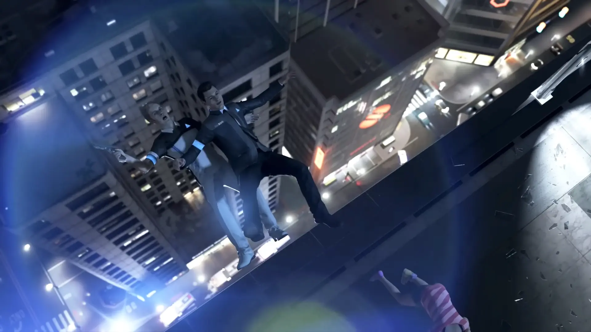 Connor push the deviant android to save the hostage