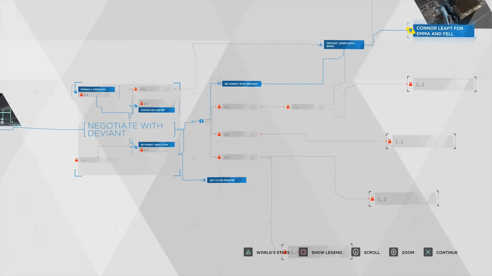 The iconic, sprawling end-of-chapter flowchart UI, showing multiple locked paths and the sheer complexity of the branching narrative.