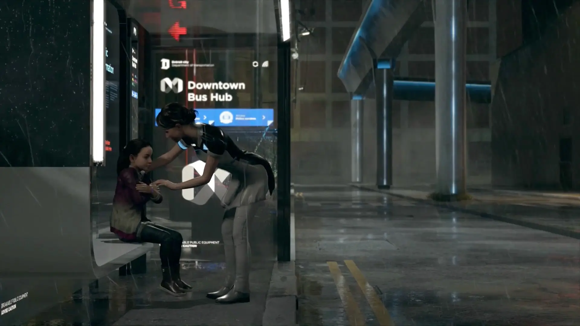 Kara fiercely shielding Alice from the freezing rain as they run away in the middle of the night.