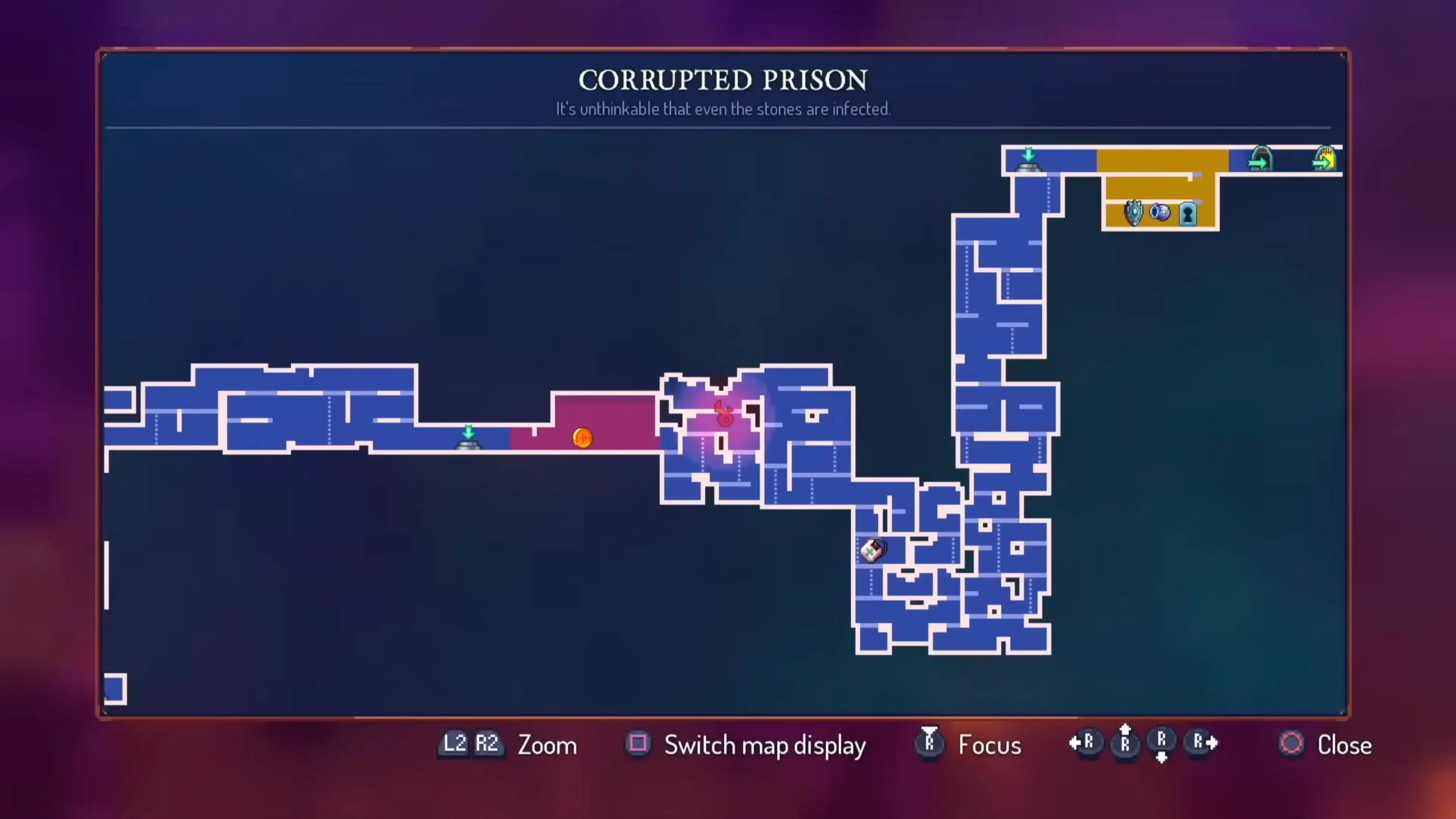 The complex, branching biome map screen showing the various paths the player can take through the island.