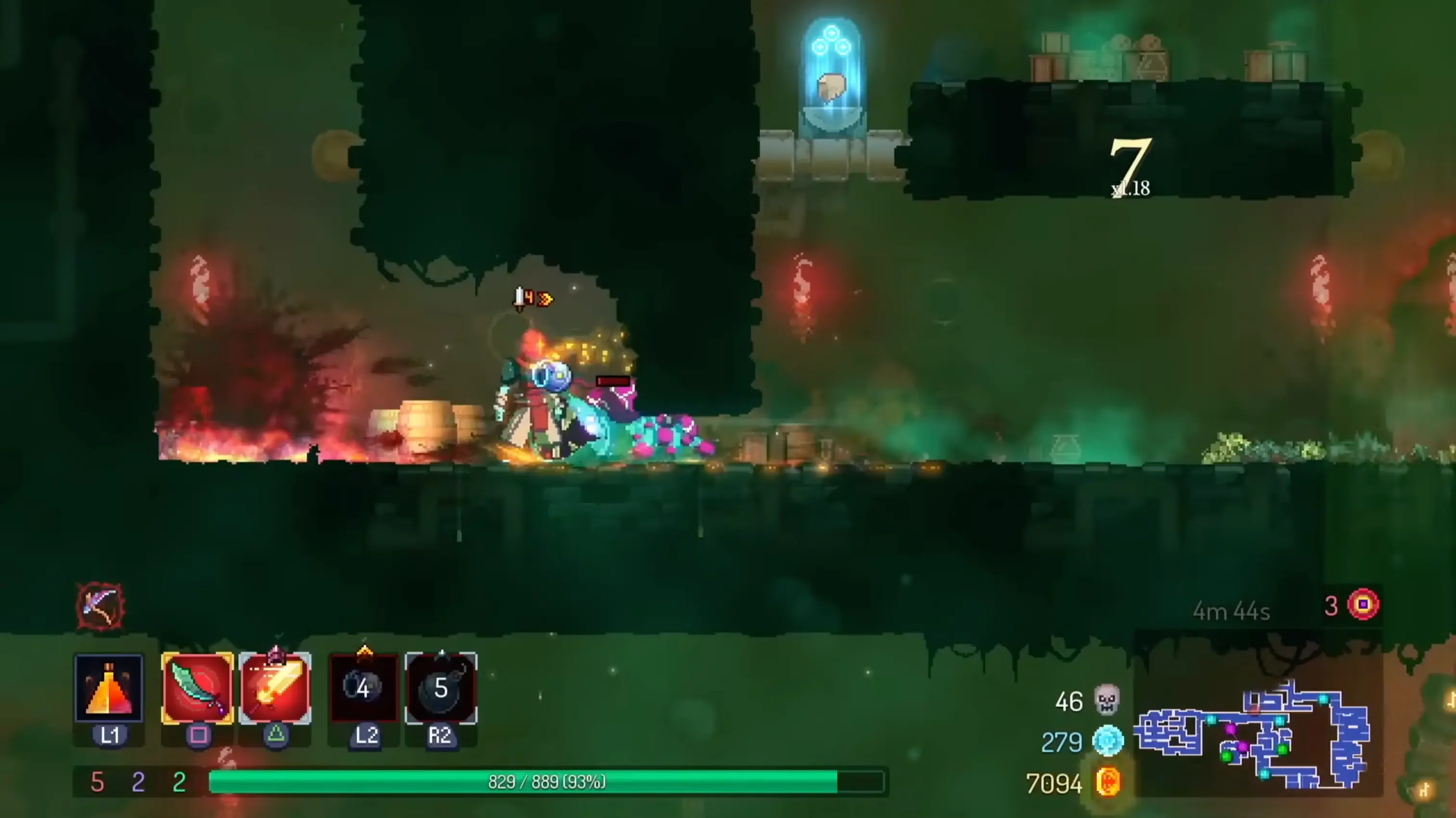 The visually striking shift from dark to brightly lit neon orange in the Slumbering Sanctuary biome.