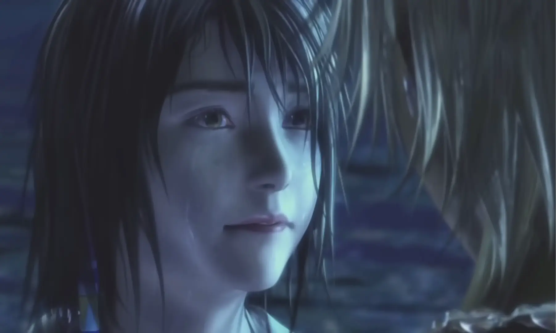The iconic and emotional scene of Tidus and Yuna in the Macalania Lake.