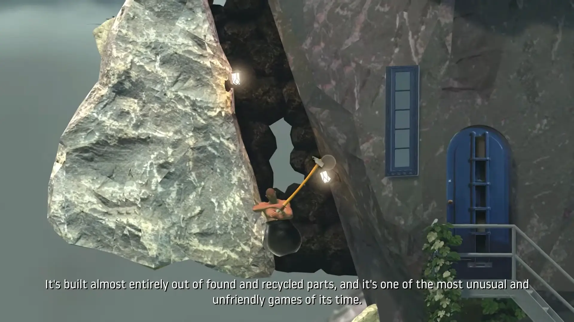 Diogenes wedged precariously inside the narrow, vertical brick shaft known as the Devil's Chimney.