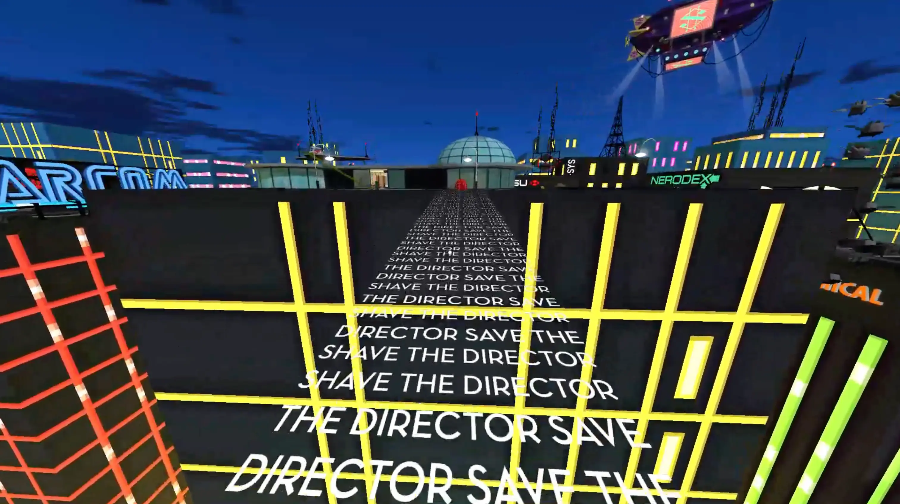 A bizarre, surreal landscape from the game's climax, featuring floating geometric shapes and impossible architecture.