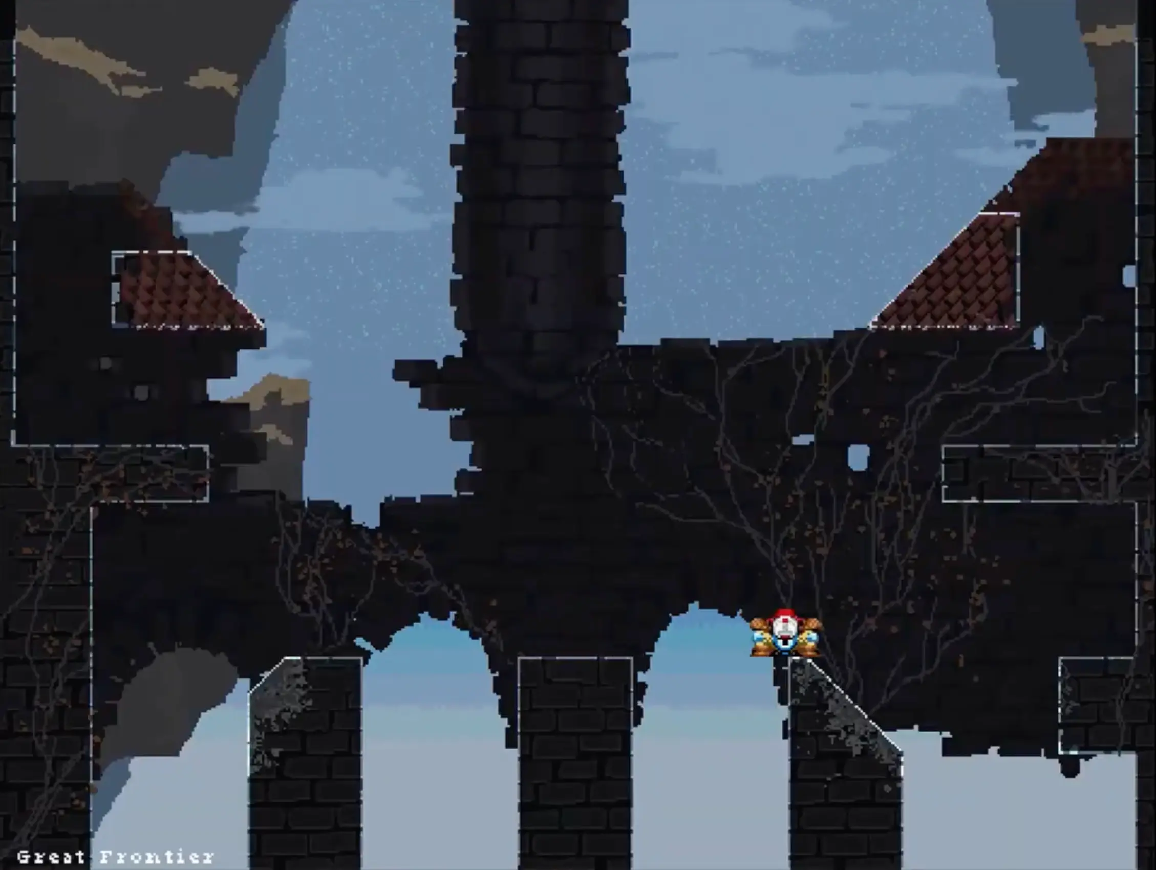 The knight crouched low, visibly charging a jump, demonstrating the anticipation before leaping.