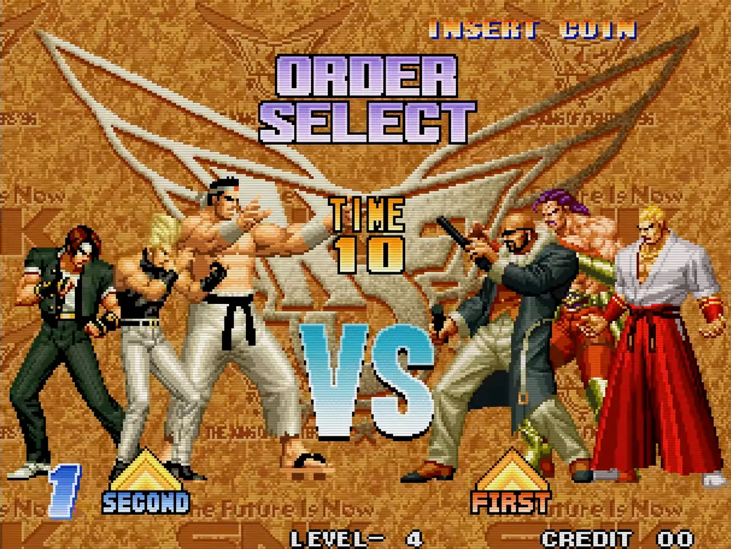 Geese Howard, Wolfgang Krauser, and Mr. Big standing side-by-side in their dramatic intro cinematic, oozing criminal elegance.