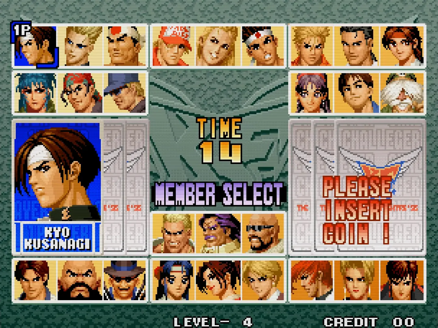 The character selection grid displaying all 27 fighters arranged perfectly around the central edit-team options.