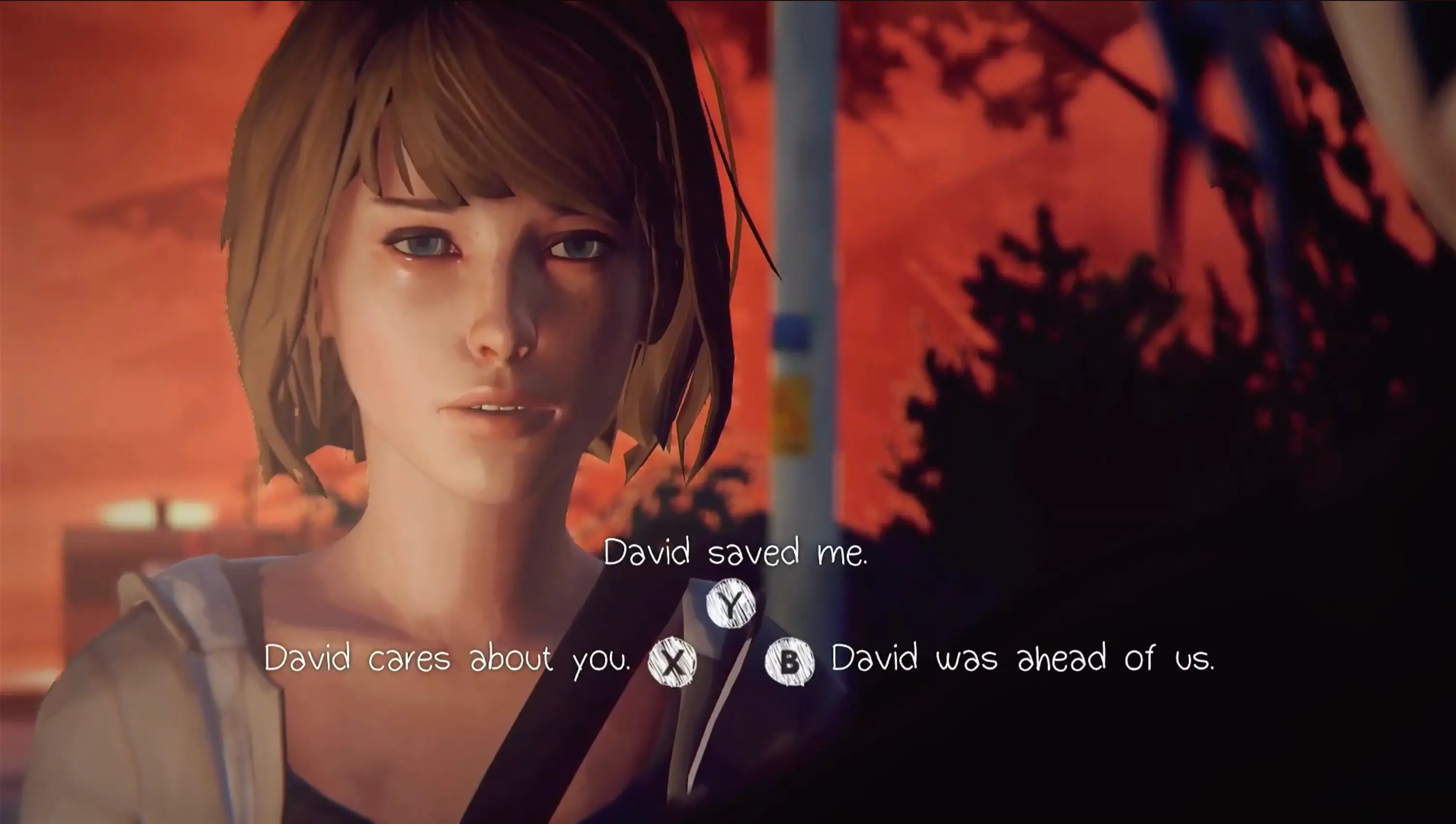 A crucial dialogue choice screen with the iconic butterfly symbol in the corner.