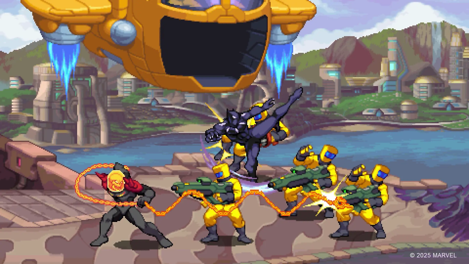 Cosmic Ghost Rider using his chains to grapple multiple enemies at once.