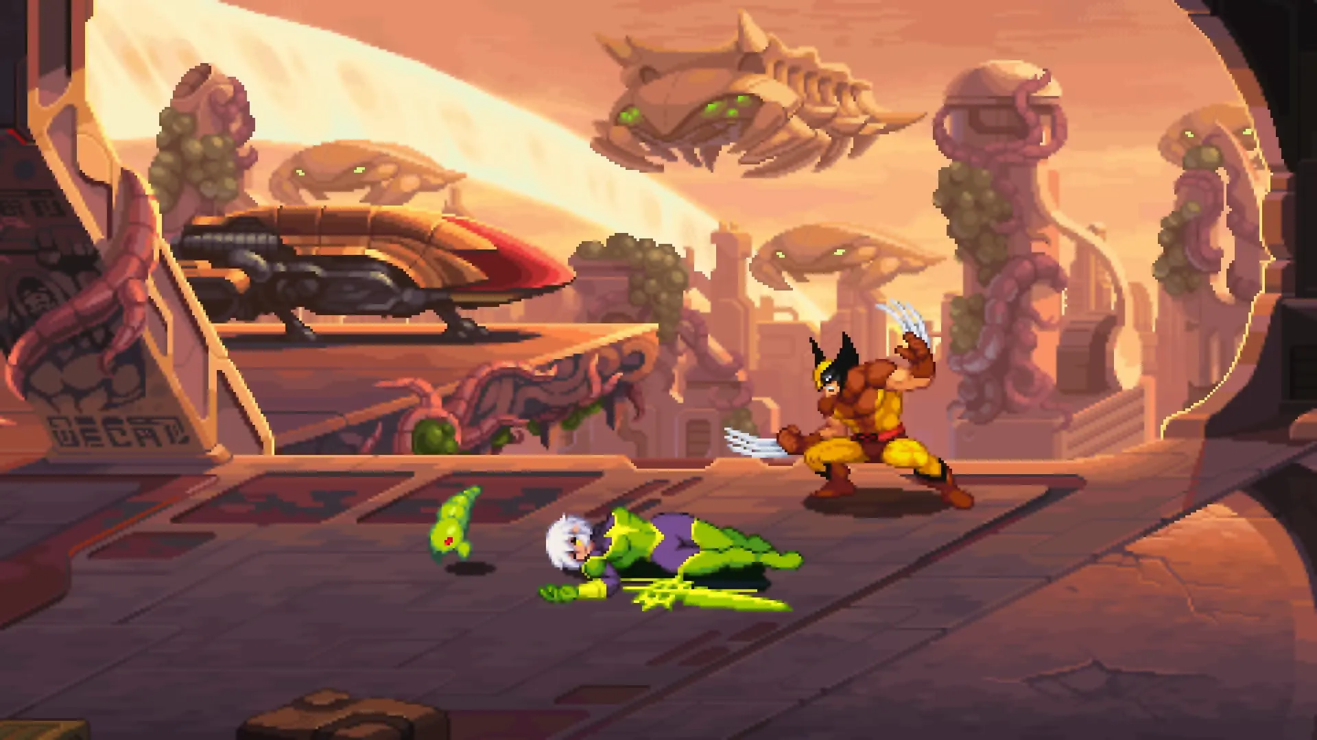 A somber level background showing the ruins of the Nova Corps headquarters on Xandar.