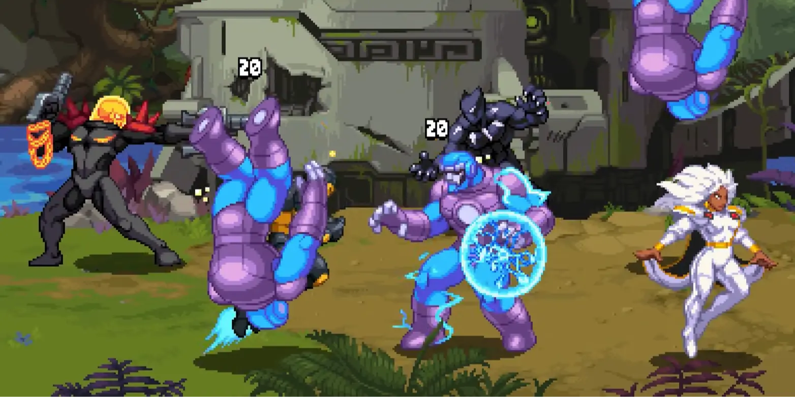 Close-up of the vibrant pixel art showing Storm and Black Panther and Ghost Rider.