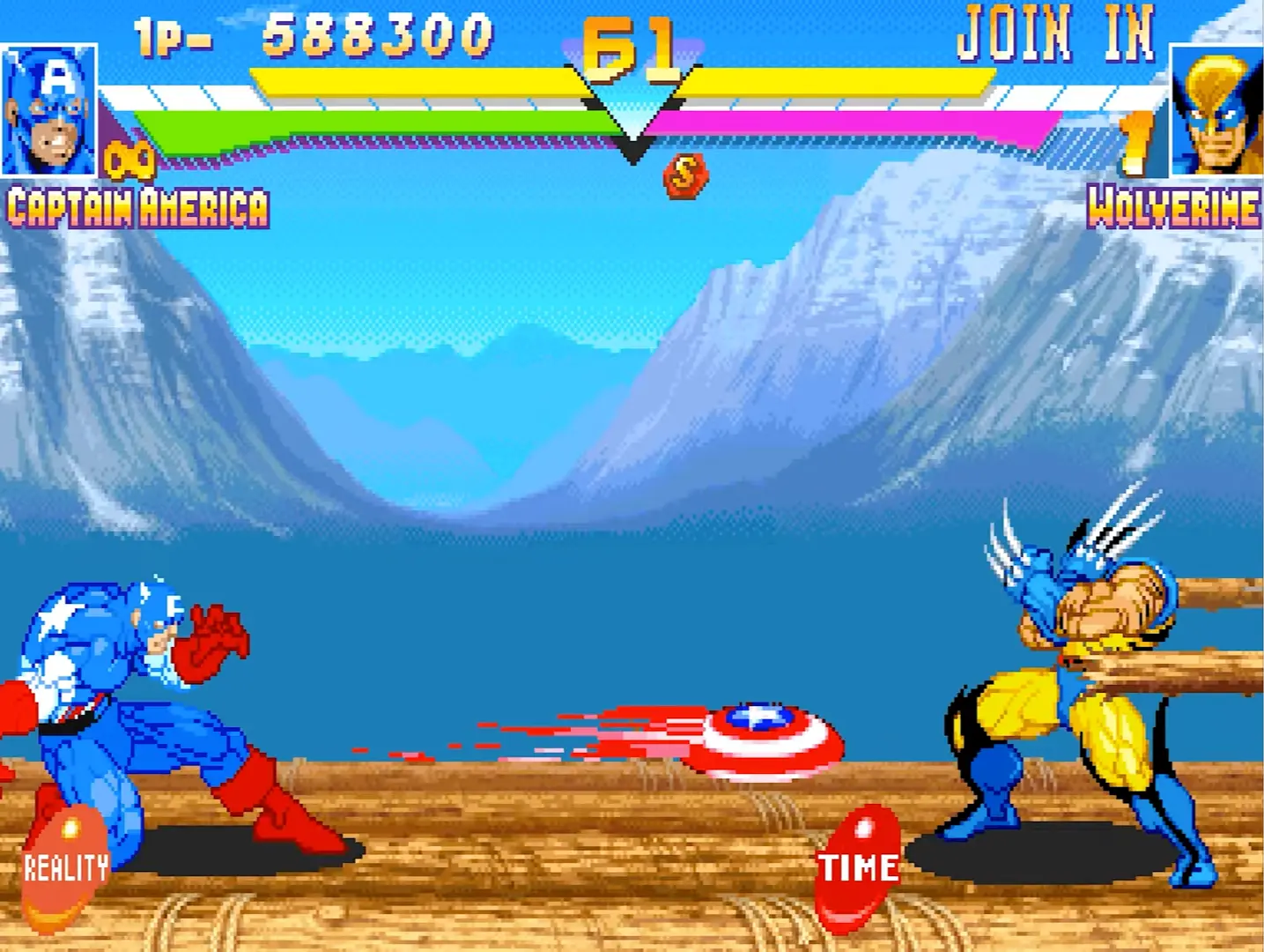 Captain America throwing his iconic shield across the screen in a blur of red, white, and blue.