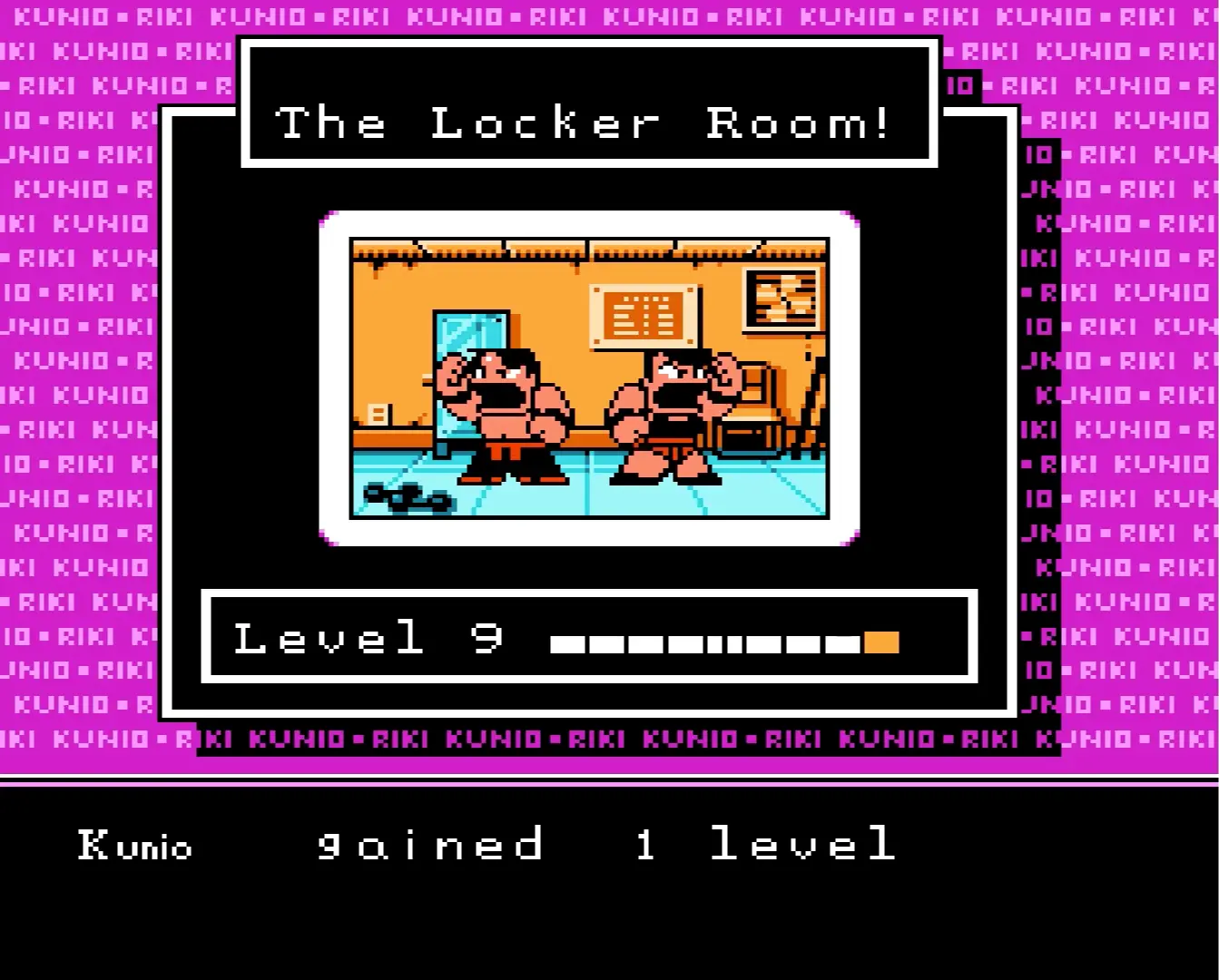 The victorious duo posing triumphantly over their defeated opponents as an upbeat 8-bit victory anthem plays.