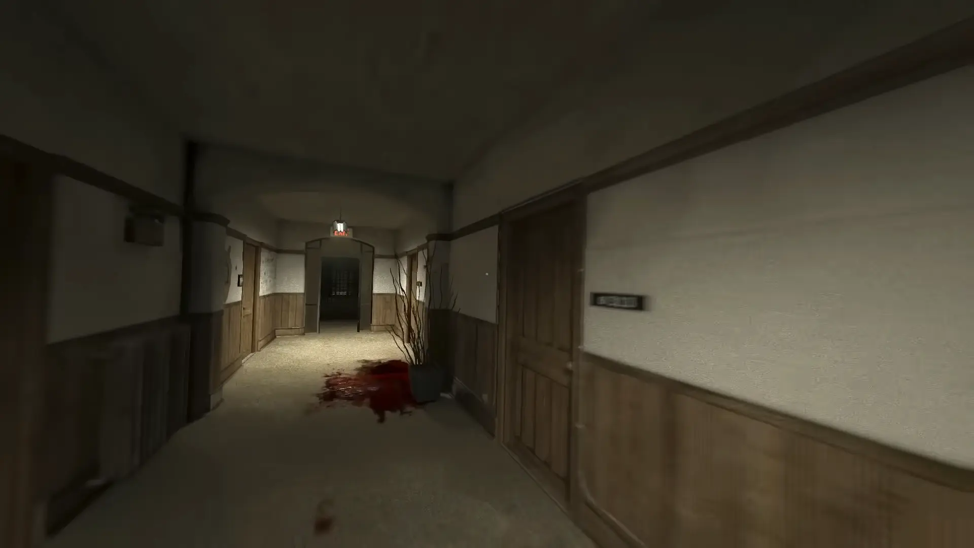 A frantic, motion-blurred screenshot of Miles looking over his shoulder while sprinting down a flooded corridor.
