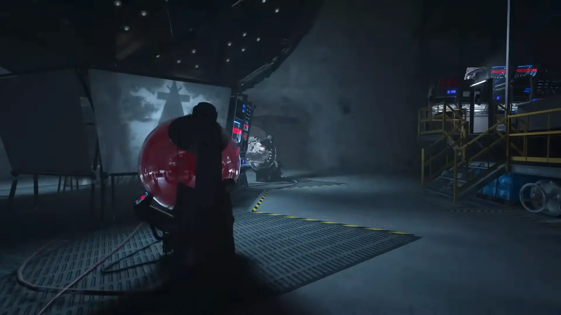 The sterile, high-tech, and heavily damaged underground Murkoff laboratory, contrasting sharply with the decaying asylum above.