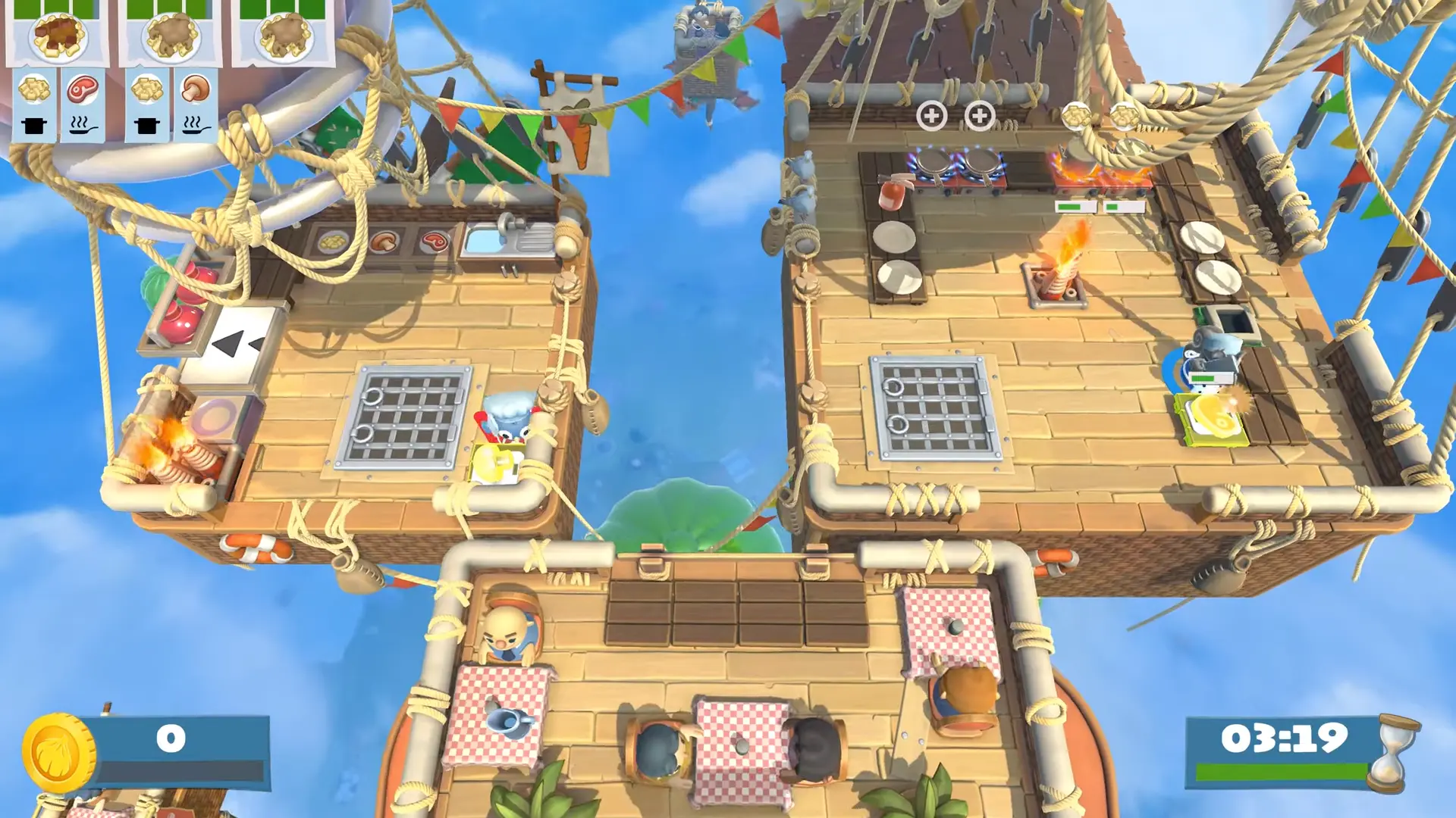 The terrifying moment a hot air balloon kitchen catches fire and crashes down into a completely different, fire-themed ground kitchen.
