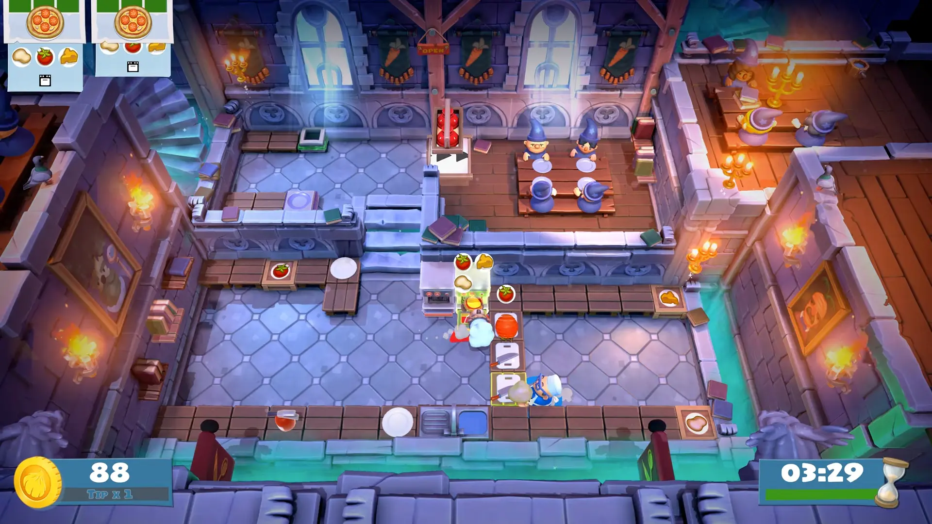 A magical, Hogwarts-esque kitchen featuring glowing stairs that disappear and reappear at random intervals.