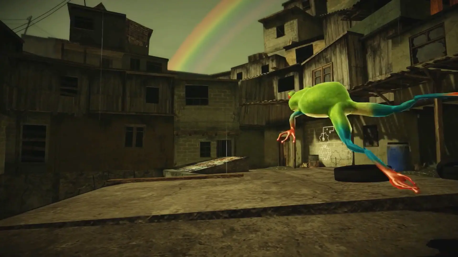 A close-up of a brightly colored poisonous frog, the catalyst for Monster's terrifying transformations.