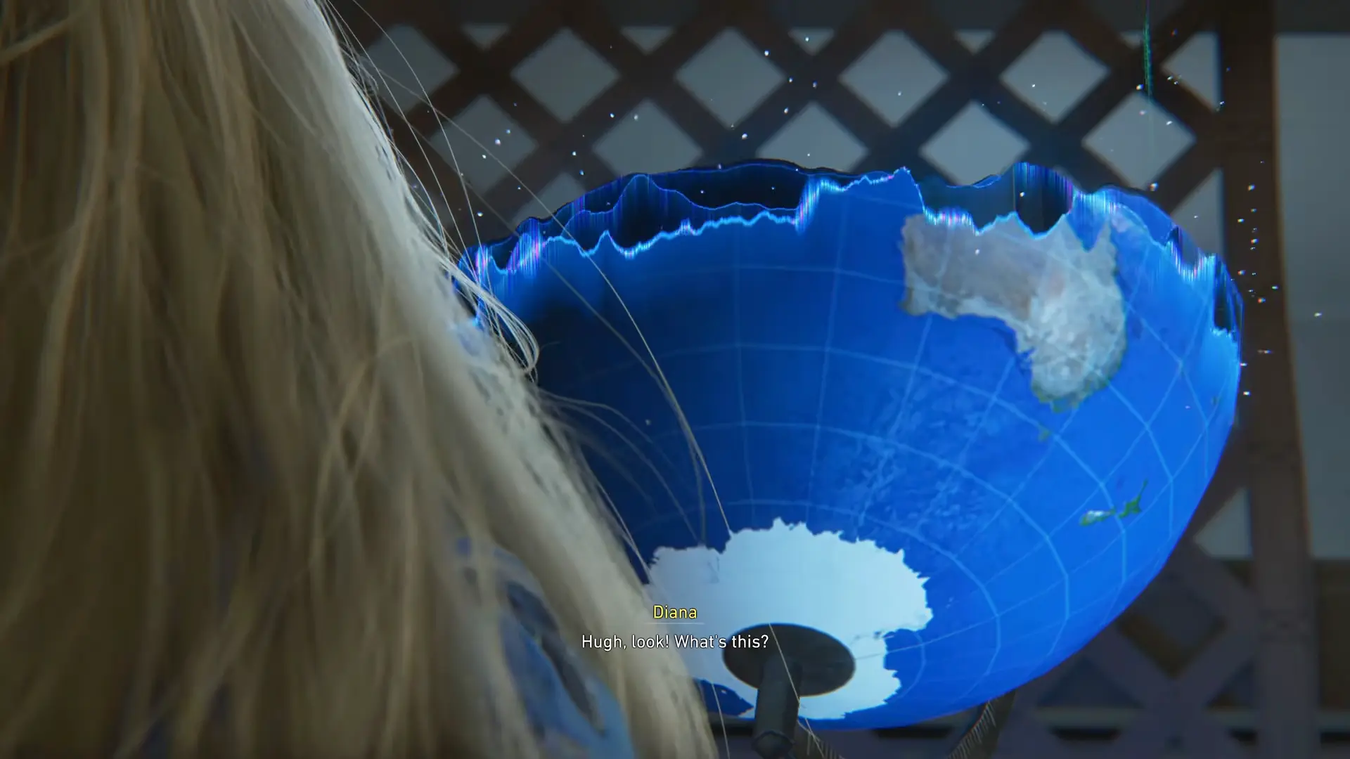A glowing, holographic projection of Earth turning into blue data particles, representing the Delphi Corporation's advanced generative AI reshaping reality.
