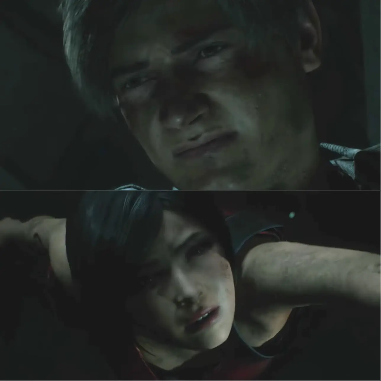 Leon Kennedy and Ada Wong fall of the sky bridge.