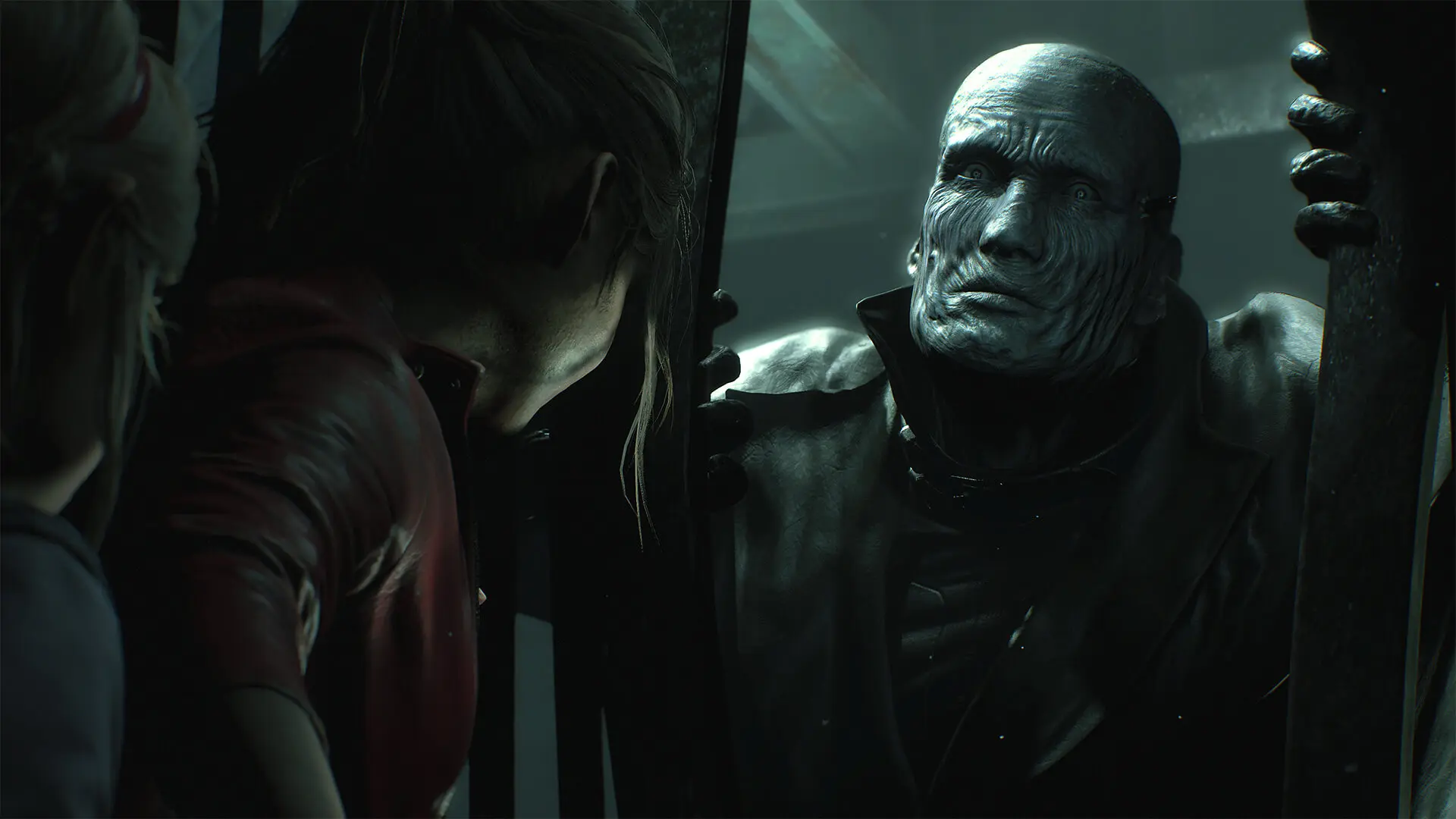 The hulking figure of Mr. X fry open the door.