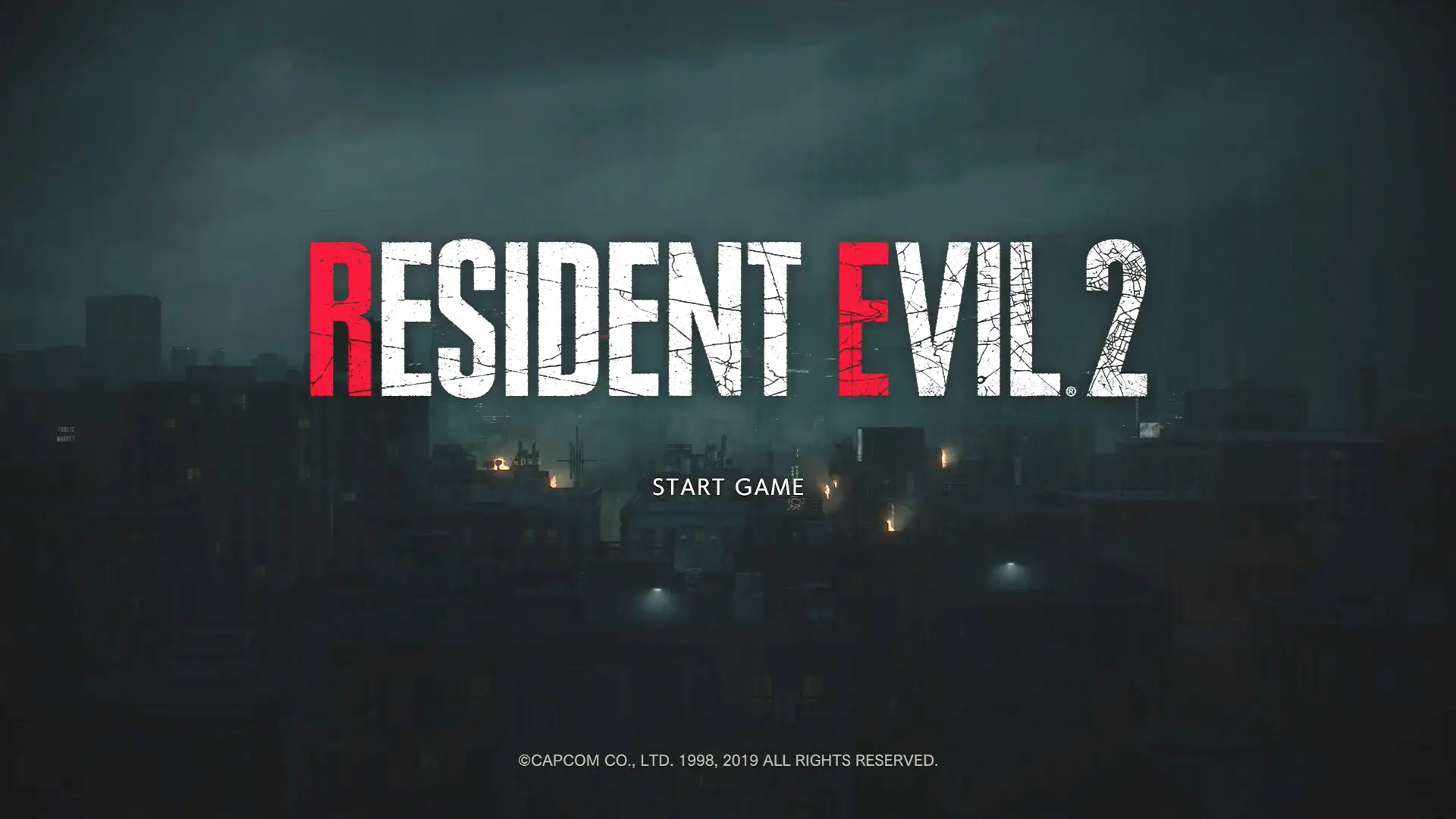 The classic, bloody Resident Evil 2 title screen.