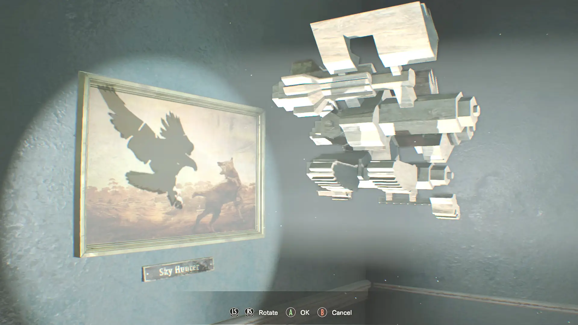 The specific shadow puzzle in the Main House: rotating a wooden eagle on a pedestal to cast a silhouette on the wall.