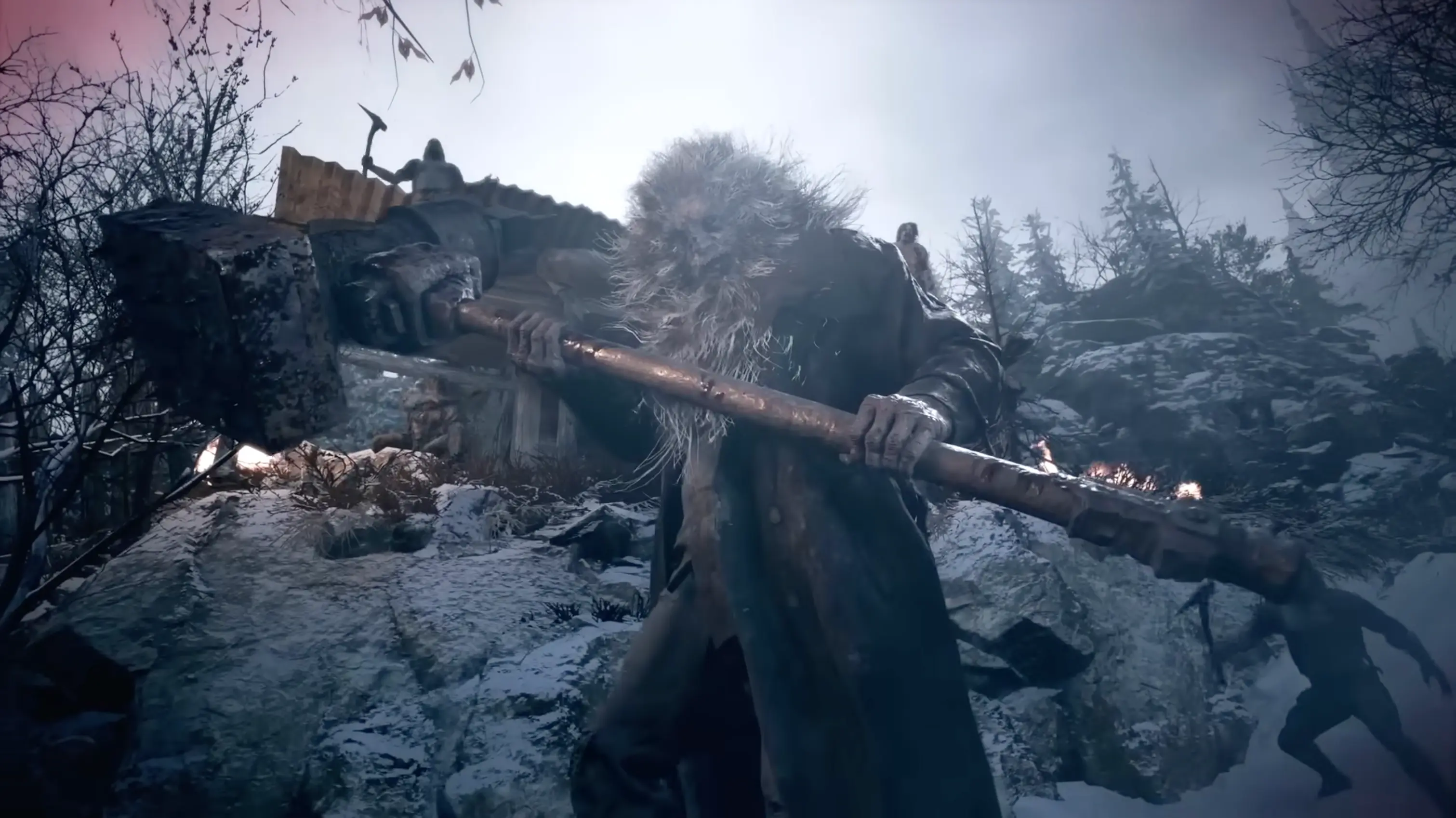 A terrifying, snarling Lycan on a rooftop, preparing to pounce on the player during the frantic opening survival sequence.
