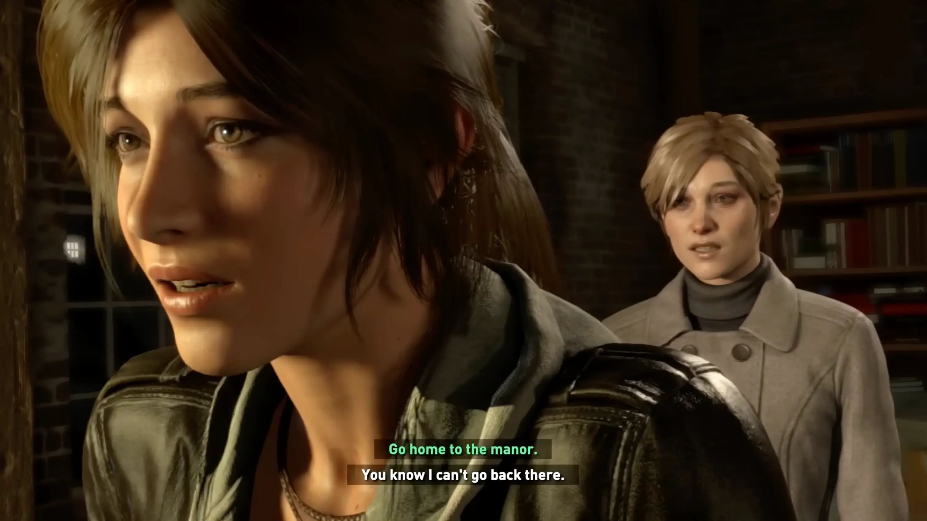 Close up shot of Lara Croft and Anna Miller discussion.