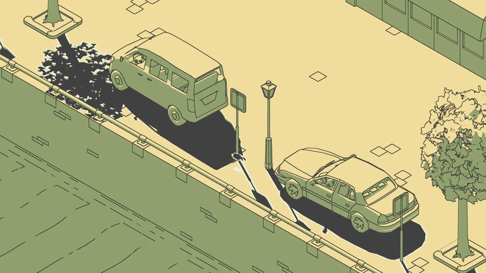 The schim leaping desperately from a static streetlamp into the fast-moving shadow of a delivery truck speeding down the avenue.