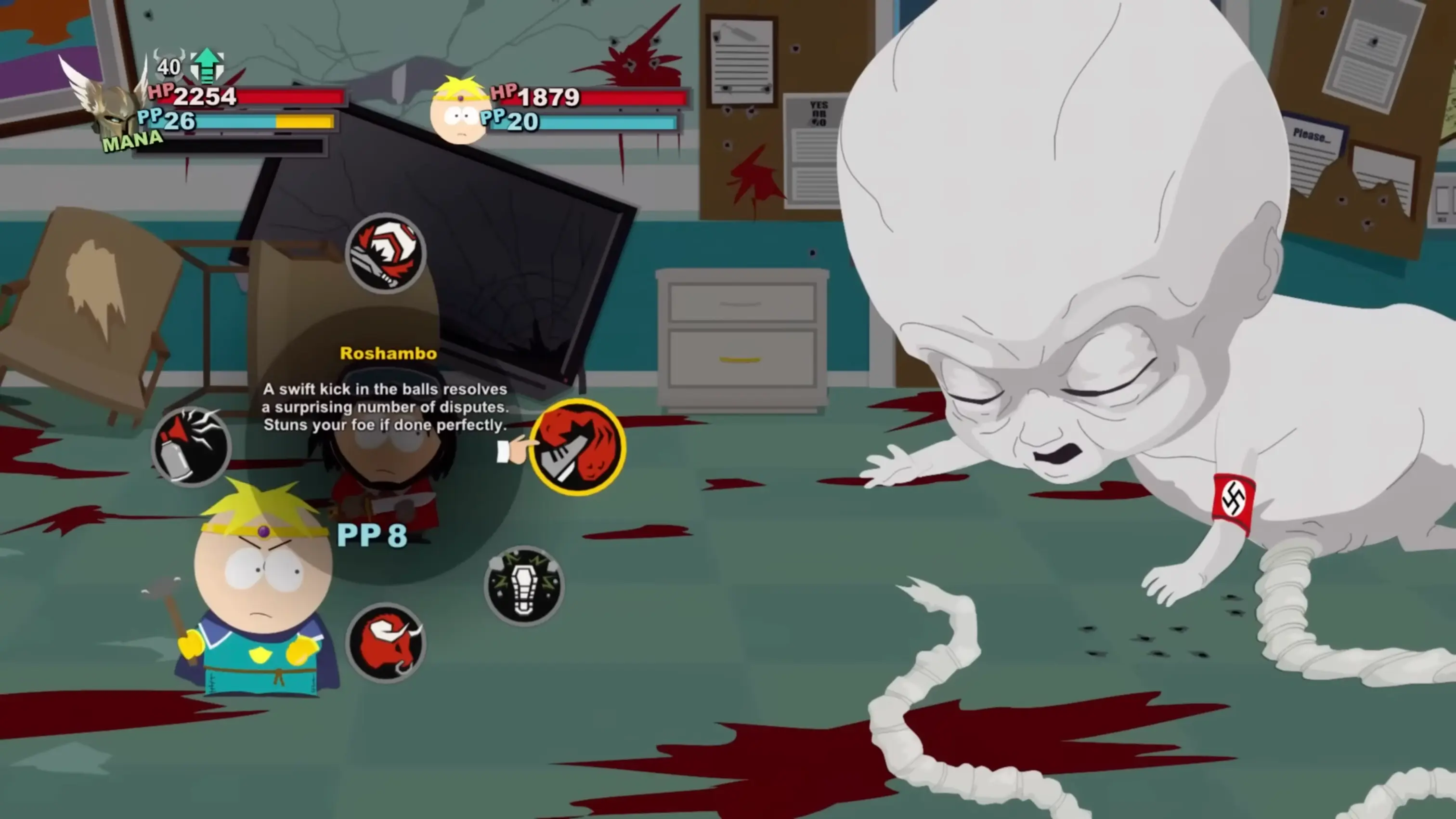 A mutated, green Nazi Zombie cat hissing aggressively during a town-wide outbreak.